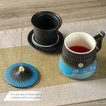 Coolpei Tea Cup with Infuser and Lid,Loose Leaf Tea Steeper Cup 14.8oz Ceramic tea Infuser Mug Travel Large Steeping Cup Diffusers Mugs with Fine Strainer and Handle (Black&Blue)
