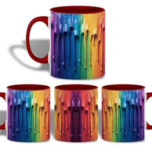 ANOVRA Colorful Dripping Paint Ceramic Mug Vibrant Rainbow Coffee Cup Artistic Abstract Art Mug Creative Gift for Artists Painters Aesthetic Home Office Decor, 11oz Red