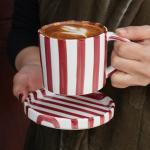 CACXKEP 8 Oz Ceramic Coffee Mug Espresso Cups with Saucer Mug And Saucer Set Cup And Saucer Coffee Cups with Saucers Coffee Cups And Saucers,Red