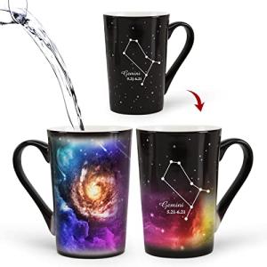 MUGKISS Gemini Heat Changing Constellation Mug 12oz, Engraving Horoscope Gemini Coffee Mug, Ceramic Color Changing Cup, May June Magic Presents.