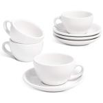 LE TAUCI 6 oz Cappuccino Cups with Saucers, Set of 4 Ceramic Coffee Cup and Saucer Set for Latte, Au Lait, Flat White, Mocha, Tea, Embossed Coffee Cups, White