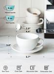 LE TAUCI 6 oz Cappuccino Cups with Saucers, Set of 4 Ceramic Coffee Cup and Saucer Set for Latte, Au Lait, Flat White, Mocha, Tea, Embossed Coffee Cups, White
