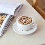 LE TAUCI 6 oz Cappuccino Cups with Saucers, Set of 4 Ceramic Coffee Cup and Saucer Set for Latte, Au Lait, Flat White, Mocha, Tea, Embossed Coffee Cups, White