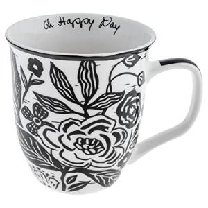 Karma Gifts 16 oz Black and White Boho Mug Floral - Cute Coffee and Tea Mug - Ceramic Coffee Mugs for Women and Men, 4.25" x 3.7"
