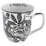 Karma Gifts 16 oz Black and White Boho Mug Floral - Cute Coffee and Tea Mug - Ceramic Coffee Mugs for Women and Men, 4.25" x 3.7"