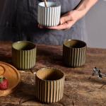 LILITURF Vinitage Ceramic Mug, Japanese Tea Cup 6oz Striped Cup No Handle Drinking Cup for Latte Milk Water Beverage Juice Microwave and Dishwasher Safe, Kiln Transformation Cup (Brown)