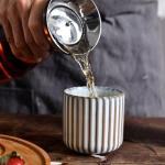 LILITURF Vinitage Ceramic Mug, Japanese Tea Cup 6oz Striped Cup No Handle Drinking Cup for Latte Milk Water Beverage Juice Microwave and Dishwasher Safe, Kiln Transformation Cup (Brown)