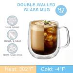Roran Double Wall Glass Coffee Mugs, Clear Borosilicate Glass with Handle, 14.2oz, 2 Piece Set, High-Heat Resistant