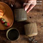 LILITURF Vinitage Ceramic Mug, Japanese Tea Cup 6oz Striped Cup No Handle Drinking Cup for Latte Milk Water Beverage Juice Microwave and Dishwasher Safe, Kiln Transformation Cup (Brown)