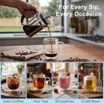 Roran Double Wall Glass Coffee Mugs, Clear Borosilicate Glass with Handle, 14.2oz, 2 Piece Set, High-Heat Resistant