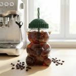 Krewchton Glass Bear Cup,Bear Cup with Straw, 500ml Reusable Bear Glass Tumbler with Lid for Iced Coffee, Milk Tea, and Cocktails, Dishwasher Safe(Green)