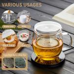 DOPUDO Glass Tea Cup with Infuser and Lid, 17oz/500ml Large Borosilicate Teacup for Loose Leaf Tea, Blooming Tea