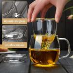 DOPUDO Glass Tea Cup with Infuser and Lid, 17oz/500ml Large Borosilicate Teacup for Loose Leaf Tea, Blooming Tea
