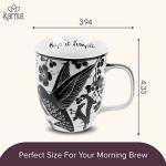 Karma Gifts 16 oz Black and White Boho Mug Hummingbird - Cute Coffee and Tea Mug - Ceramic Coffee Mugs for Women and Men, 1 Count (Pack of 1)