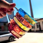 AKLOPE Handmade Glass Book Coffee Mug, 7oz, Stackable 3D Design, Blue and Amber Colored(Small)