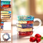 AKLOPE Handmade Glass Book Coffee Mug, 7oz, Stackable 3D Design, Blue and Amber Colored(Small)