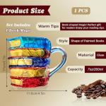 AKLOPE Handmade Glass Book Coffee Mug, 7oz, Stackable 3D Design, Blue and Amber Colored(Small)
