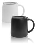 LINVIA Classic Mug, 14 oz Large Coffee Mug with Handle, Ceramic Porcelain Tea Cup, Smooth Matte (Sliding Lid, Set of 2, White and Black)