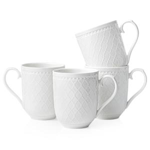 Kanwone Coffee Mugs 16oz, Ceramic Mugs Set, Porcelain Cups with Handle for Latte, Hot Tea, Cappuccino, Mocha, Cocoa, Housewarming Wedding Gift, Microwave and Dishwasher Safe, Set of 4, White