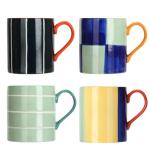 Koja 16 oz Premium Hand Painted Porcelain Ceramic Mug Set, Large Coffee & Tea Mugs, Elegant Decorative Durable Stoneware Microwave Safe Drinkware for Home Kitchen, Great Coffee Lovers Gift, 4-Pack