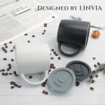 LINVIA Classic Mug, 14 oz Large Coffee Mug with Handle, Ceramic Porcelain Tea Cup, Smooth Matte (Sliding Lid, Set of 2, White and Black)