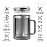 Oggi ThermoMug Stainless Steel Insulated Mug- Double Wall Vacuum Insulated w/Handle & Lid, Coffee Cup, Camping Mug, Travel Thermos, 14oz(420ml), Happy Flowers