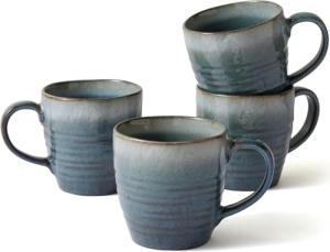 Ava Nord 14 oz Coffee Mugs Set of 4, Ceramic Coffee Mugs with Handle – Reactive Glaze Stoneware Coffee Mug Set for Tea, Latte, Cappuccino, Cocoa, Hot Chocolate – Microwave & Dishwasher Safe - Blue