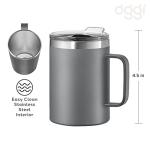 Oggi ThermoMug Stainless Steel Insulated Mug- Double Wall Vacuum Insulated w/Handle & Lid, Coffee Cup, Camping Mug, Travel Thermos, 14oz(420ml), Happy Flowers