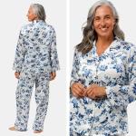 Fishers Finery Women's 100% Mulberry Silk Long Pajama Set with Gift Box (Tea Cup, L)