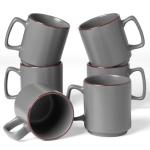 famiware Coffee Mugs Set of 6, Nebula 14oz Coffee Mugs, Ceramic Cup Set with Handle for Latte, Tea, Milk, Cappuccino, Cocoa, Dark Gray