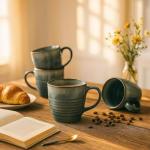 Ava Nord 14 oz Coffee Mugs Set of 4, Ceramic Coffee Mugs with Handle – Reactive Glaze Stoneware Coffee Mug Set for Tea, Latte, Cappuccino, Cocoa, Hot Chocolate – Microwave & Dishwasher Safe - Blue