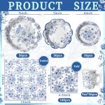 Pickmesh 252 Pcs Blue Floral Tea Party Supplies for 36 Guests Blue and White Porcelain Paper Disposable Dinnerware Floral Teacups with Handle and Saucers Set for Tea Party Decorations Birthday Wedding