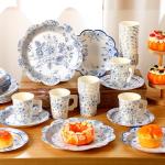 Pickmesh 252 Pcs Blue Floral Tea Party Supplies for 36 Guests Blue and White Porcelain Paper Disposable Dinnerware Floral Teacups with Handle and Saucers Set for Tea Party Decorations Birthday Wedding