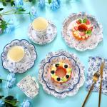 Pickmesh 252 Pcs Blue Floral Tea Party Supplies for 36 Guests Blue and White Porcelain Paper Disposable Dinnerware Floral Teacups with Handle and Saucers Set for Tea Party Decorations Birthday Wedding