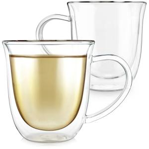 Teabloom Double Walled Borosilicate Glasses – Set of 2 Insulated Glass Cups for Tea, Coffee and More - 8 oz / 240 ml – Canterbury Bells Collection
