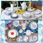 Pickmesh 252 Pcs Blue Floral Tea Party Supplies for 36 Guests Blue and White Porcelain Paper Disposable Dinnerware Floral Teacups with Handle and Saucers Set for Tea Party Decorations Birthday Wedding