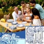 Pickmesh 252 Pcs Blue Floral Tea Party Supplies for 36 Guests Blue and White Porcelain Paper Disposable Dinnerware Floral Teacups with Handle and Saucers Set for Tea Party Decorations Birthday Wedding