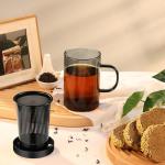 ecooe 16.9oz Glass Tea Cup with Infuser and Lid Clear Glass Tea Cup with Removable Stainless Steel Infuser & Lid, 500ml Teacup for Loose Leaf Tea, Tea Maker Gift for Birthday (Black Glass)