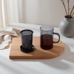 ecooe 16.9oz Glass Tea Cup with Infuser and Lid Clear Glass Tea Cup with Removable Stainless Steel Infuser & Lid, 500ml Teacup for Loose Leaf Tea, Tea Maker Gift for Birthday (Black Glass)