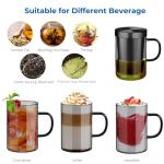 ecooe 16.9oz Glass Tea Cup with Infuser and Lid Clear Glass Tea Cup with Removable Stainless Steel Infuser & Lid, 500ml Teacup for Loose Leaf Tea, Tea Maker Gift for Birthday (Black Glass)