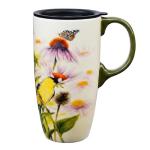 Topadorn Coffee Ceramic Mug Porcelain Latte Tea Cup With Lid 17oz,Novelty Coffee Mugs for Office & Home Pink