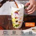 Topadorn Coffee Ceramic Mug Porcelain Latte Tea Cup With Lid 17oz,Novelty Coffee Mugs for Office & Home Pink