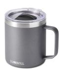 SUNWILL Travel Coffee Mug with Lid, Insulated Tumbler with Handle, 14 oz Stainless Steel Cup for Ice, Water, Tea, Cool Grey