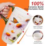 Topadorn Coffee Ceramic Mug Porcelain Latte Tea Cup With Lid 17oz,Novelty Coffee Mugs for Office & Home Pink