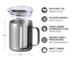 SUNWILL Travel Coffee Mug with Lid, Insulated Tumbler with Handle, 14 oz Stainless Steel Cup for Ice, Water, Tea, Cool Grey