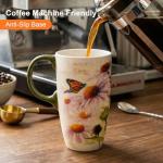 Topadorn Coffee Ceramic Mug Porcelain Latte Tea Cup With Lid 17oz,Novelty Coffee Mugs for Office & Home Pink