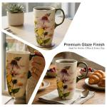 Topadorn Coffee Ceramic Mug Porcelain Latte Tea Cup With Lid 17oz,Novelty Coffee Mugs for Office & Home Pink