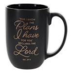 Christian Art Gifts Large Scripture Coffee Mug for Men, Women & Grads: Know the Plans Inspirational Bible Verse, Durable Ceramic Novelty Tea Cup, Sturdy Handle, Large 15 oz. Capacity, Charcoal & Gold