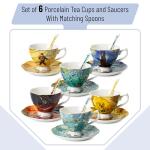 BTaT Porcelain Tea Cup Set - 6 Pieces, Includes Spoons