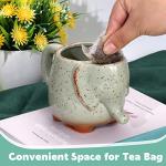 Tea Mug Elephant Cup Ceramic 15oz Tea Mug with Tea Bag Holder Ceramic Green Unique Cup Great for a Tea Lover